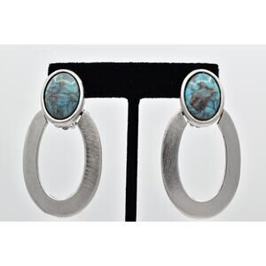 Mary Ellen Stewart Vintage Clip On Earrings Cabochon Silver Chunky Signed BinBF